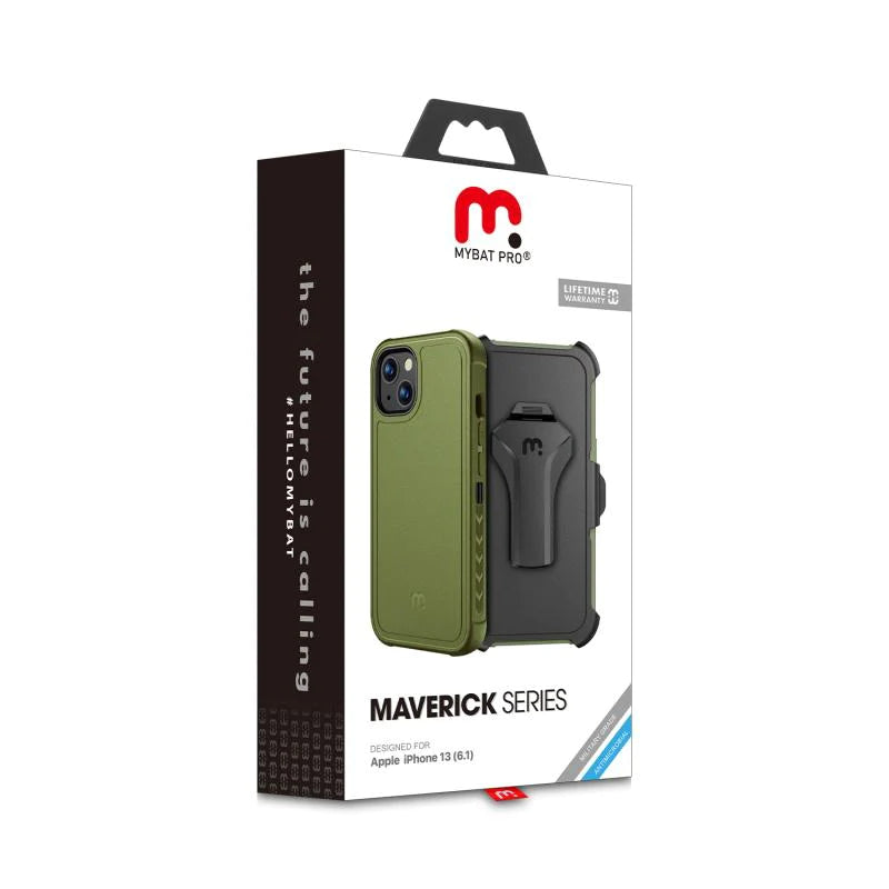 MYBAT Pro Antimicrobial Maverick Series Case with Holster and Tempered Glass - Apple iPhone 13 (6.1) - Color Options