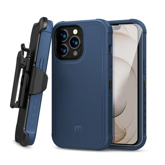 MYBAT Pro Antimicrobial Maverick Series Case with Holster and Tempered Glass - Apple iPhone 13 Pro (6.1) - Color Options