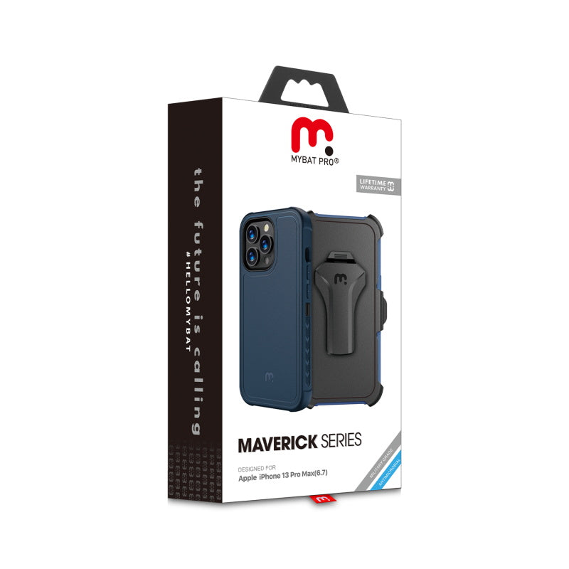 MyBat Pro Antimicrobial Maverick Series Case with Holster and Tempered Glass - Apple iPhone 13 Pro Max (6.7) - Color Options