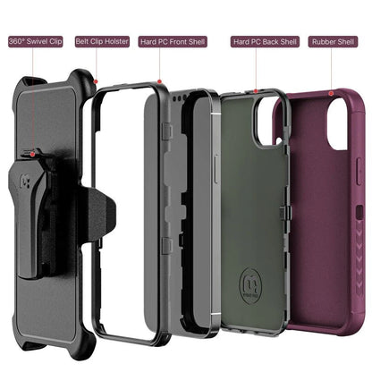 MyBat Pro Antimicrobial Maverick Series Case with Holster and Tempered Glass - Apple iPhone 14 Plus (6.7) - Color Options