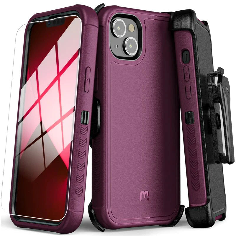 MyBat Pro Antimicrobial Maverick Series Case with Holster and Tempered Glass - Apple iPhone 14 Plus (6.7) - Color Options