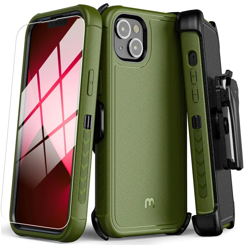 MyBat Pro Antimicrobial Maverick Series Case with Holster and Tempered Glass - Apple iPhone 14 Plus (6.7) - Color Options