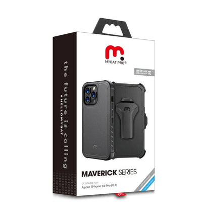 MyBat Pro Antimicrobial Maverick Series Case with Holster and Tempered Glass for Apple iPhone 14 Pro (6.1)