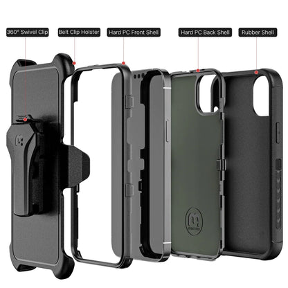 MyBat Pro Antimicrobial Maverick Series Case with Holster and Tempered Glass for Apple iPhone 14 Pro (6.1)