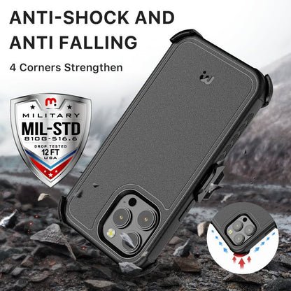 MyBat Pro Antimicrobial Maverick Series Case with Holster and Tempered Glass for Apple iPhone 14 Pro (6.1)