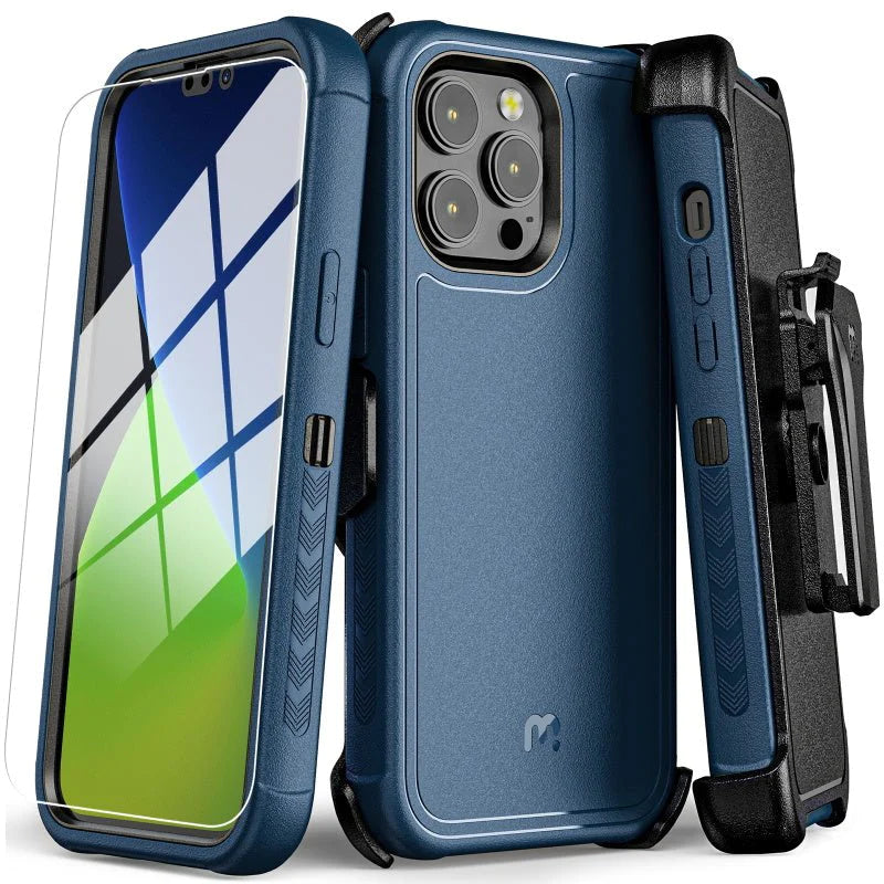 MyBat Pro Antimicrobial Maverick Series Case with Holster and Tempered Glass - Apple iPhone 14 Pro Max (6.7) - Color Options