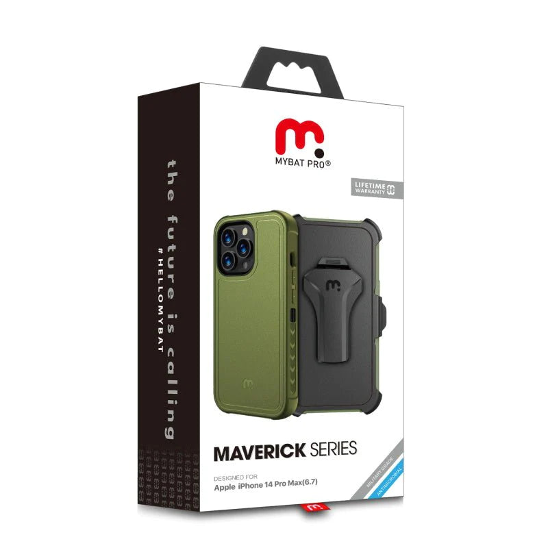 MyBat Pro Antimicrobial Maverick Series Case with Holster and Tempered Glass - Apple iPhone 14 Pro Max (6.7) - Color Options