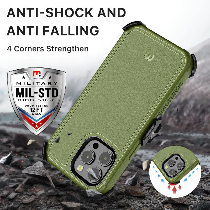 MyBat Pro Antimicrobial Maverick Series Case with Holster and Tempered Glass - Apple iPhone 14 Pro Max (6.7) - Color Options