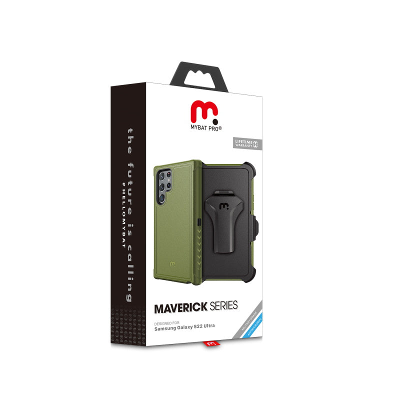 MyBat Pro Antimicrobial Maverick Series Case with Holster - Samsung Galaxy S22 Ultra - Color Options