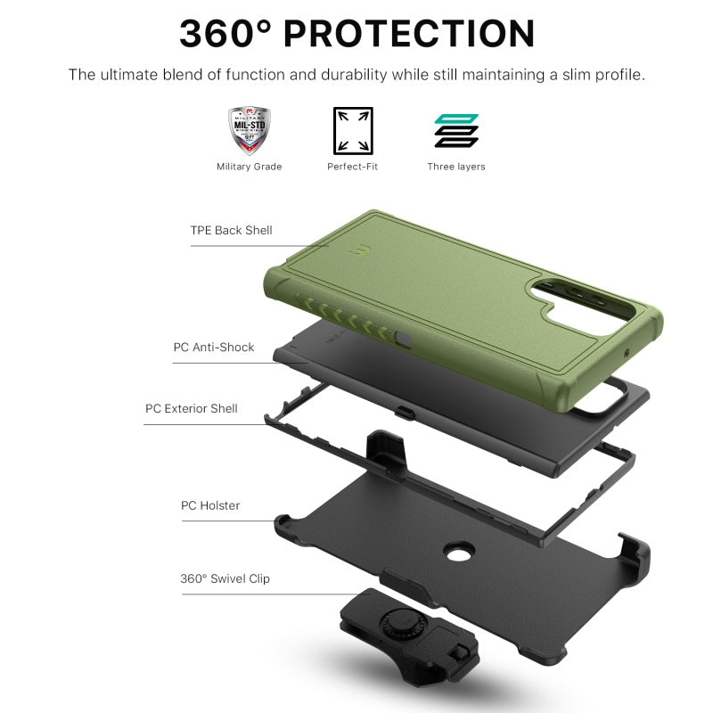 MyBat Pro Antimicrobial Maverick Series Case with Holster - Samsung Galaxy S22 Ultra - Color Options