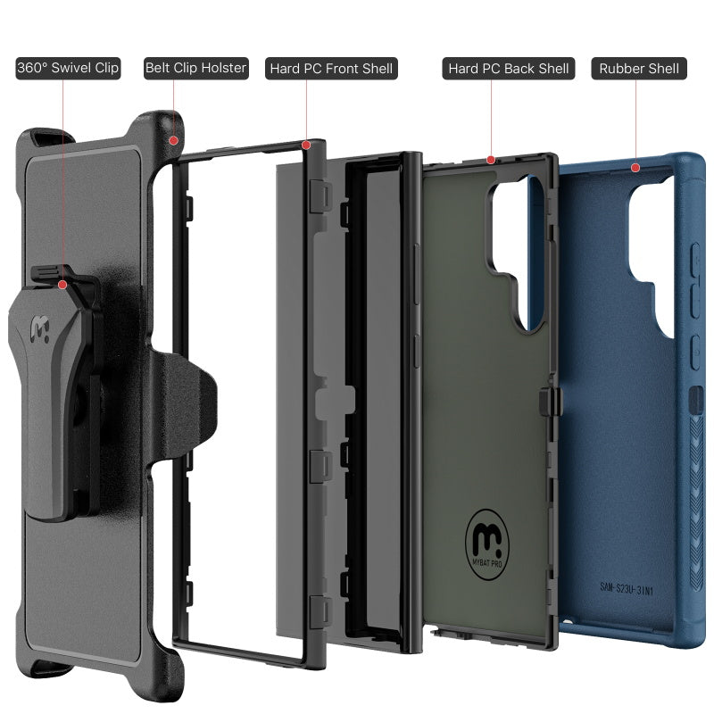 MyBat Pro Antimicrobial Maverick Series Case with Holster - Samsung Galaxy S23 Ultra - Color Options