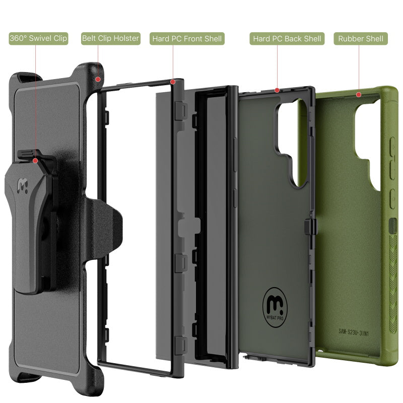 MyBat Pro Antimicrobial Maverick Series Case with Holster - Samsung Galaxy S23 Ultra - Color Options