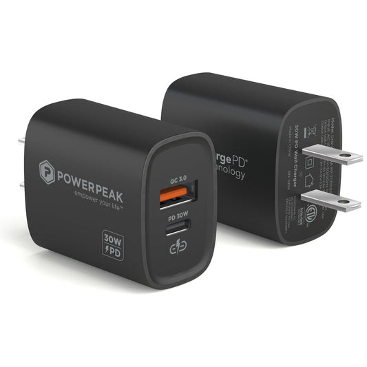 Powerpeak 30W USB & USB-C Dual Port Wall Adapter - Black