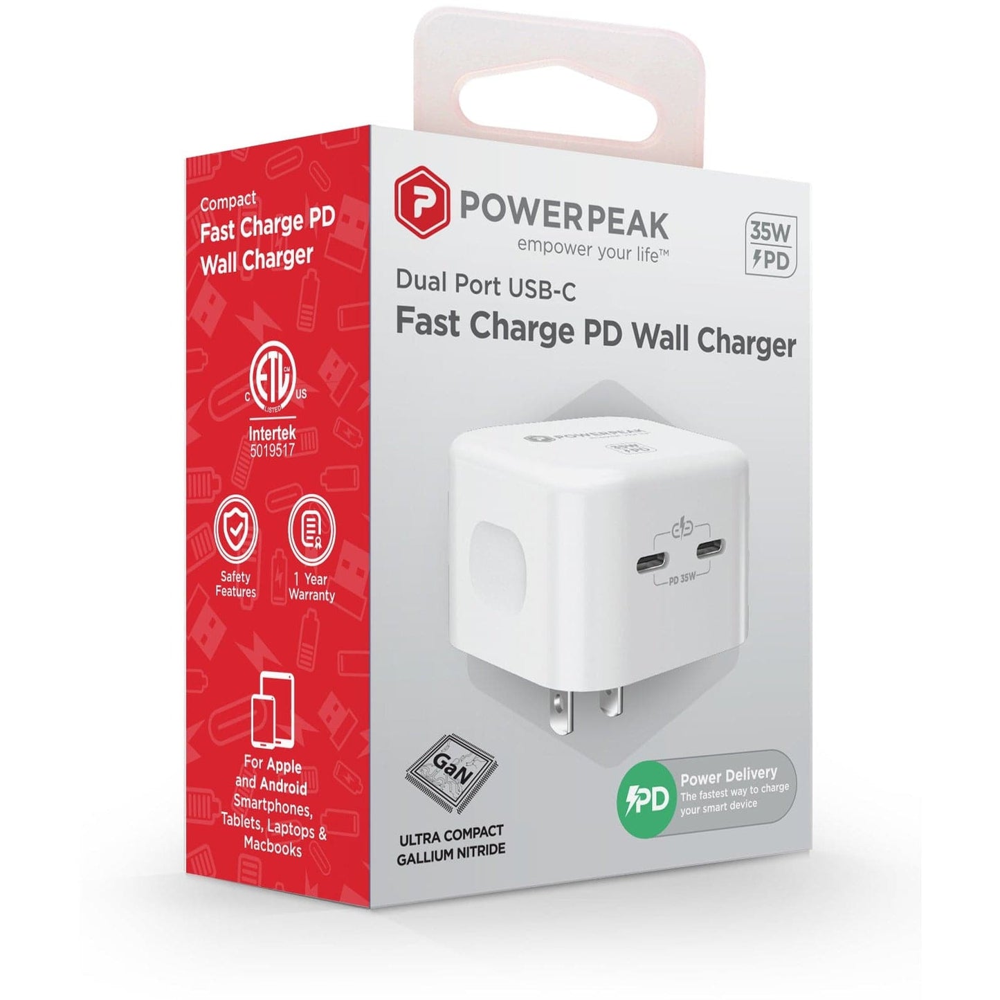 Powerpeak 35W USB-C Dual Wall Power Adapter - White