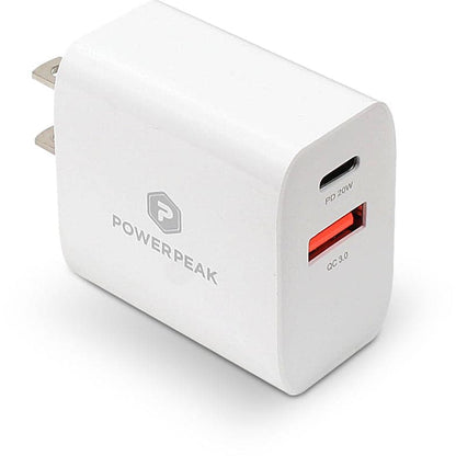 Powerpeak 20W USB & USB-C Dual Port / USB-C To Lightning Cable Fast Charge Wall Charger