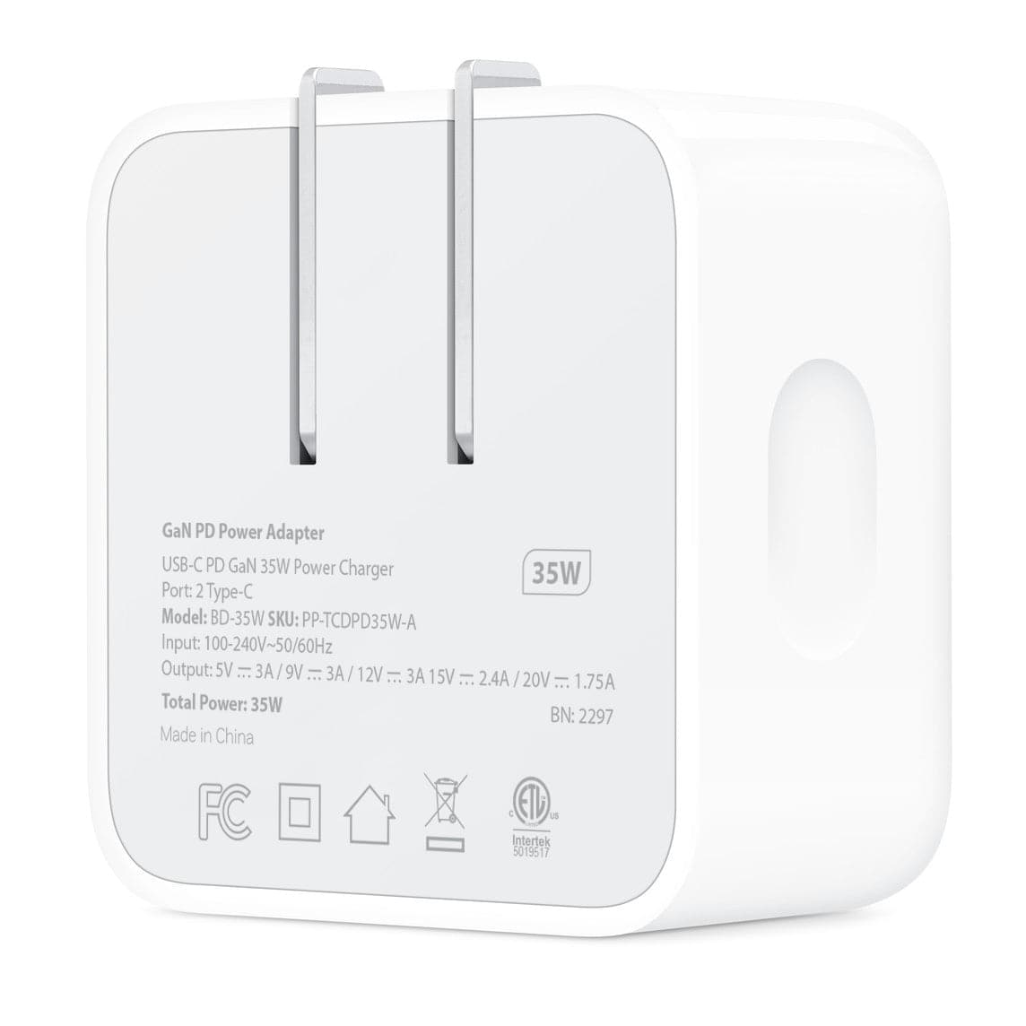 Powerpeak 35W USB-C Dual Wall Power Adapter - White