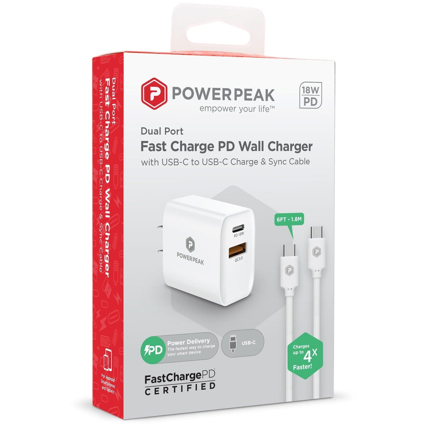 Powerpeak 20W USB-C to C / USB-C Cable Wall Charging Kit - White