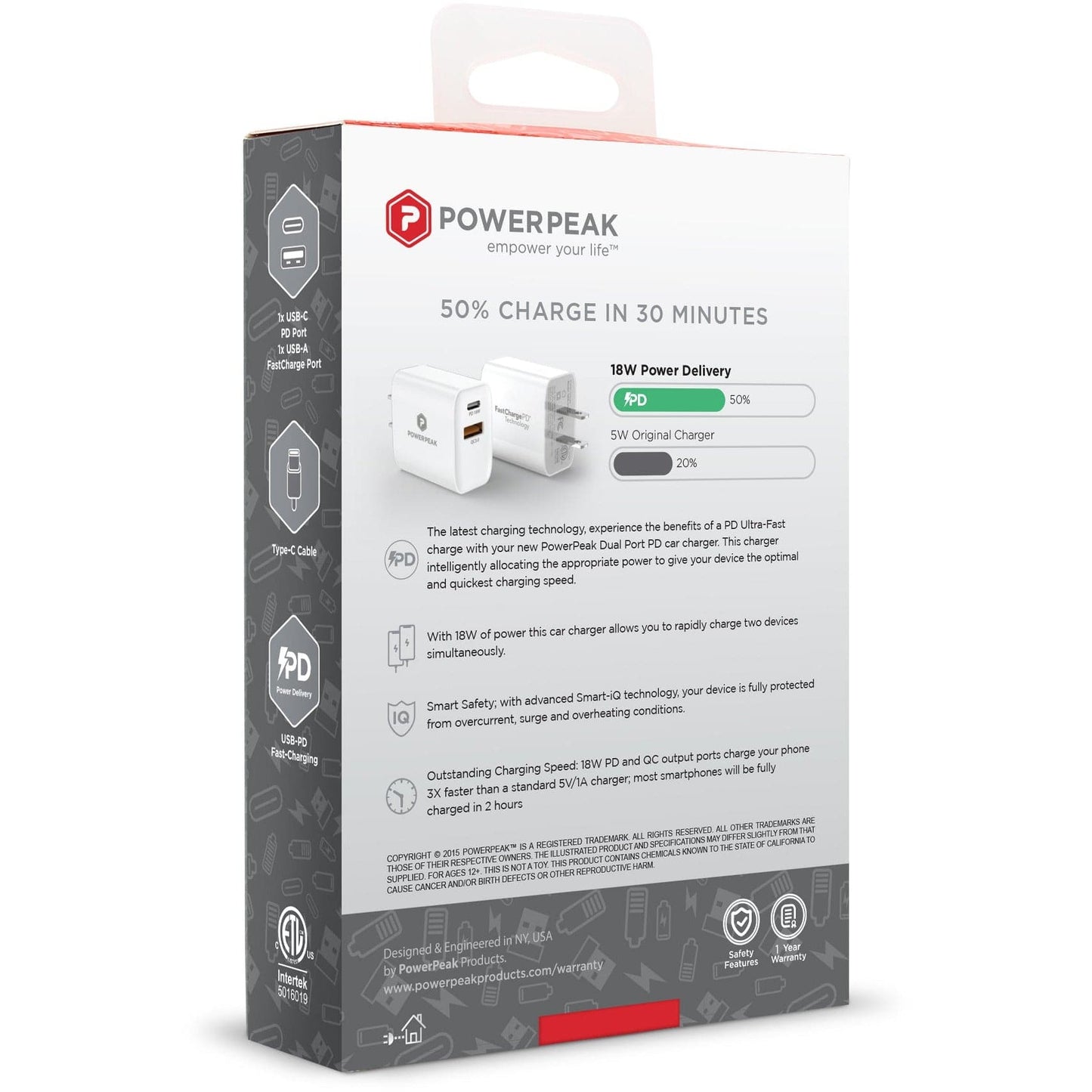 Powerpeak 20W USB-C to C / USB-C Cable Wall Charging Kit - White
