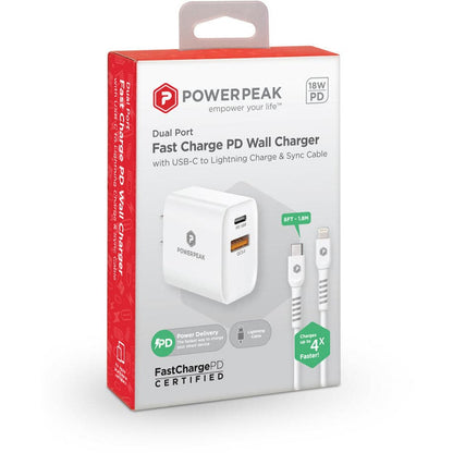 Powerpeak 20W USB & USB-C Dual Port / USB-C To Lightning Cable Fast Charge Wall Charger