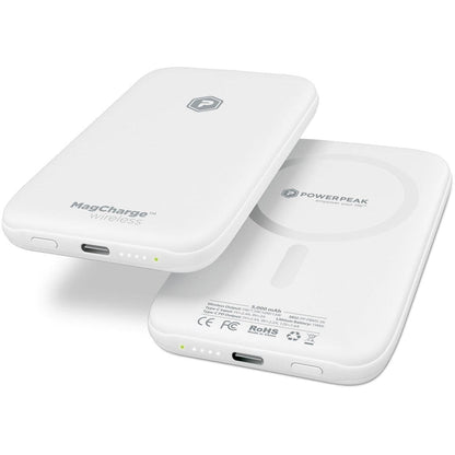 Powerpeak 5000mAh MagCharge Wireless Portable Charger Power Bank - White